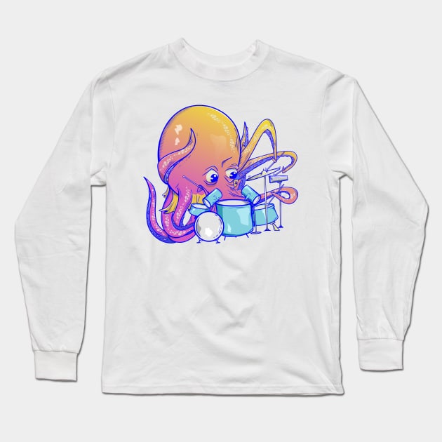 Octopus Drumming Long Sleeve T-Shirt by mailboxdisco